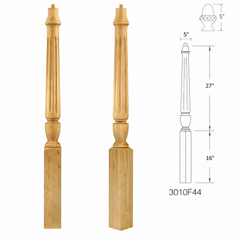 3010F44 FLUTED PIN TOP SQUARE BASE NEWEL