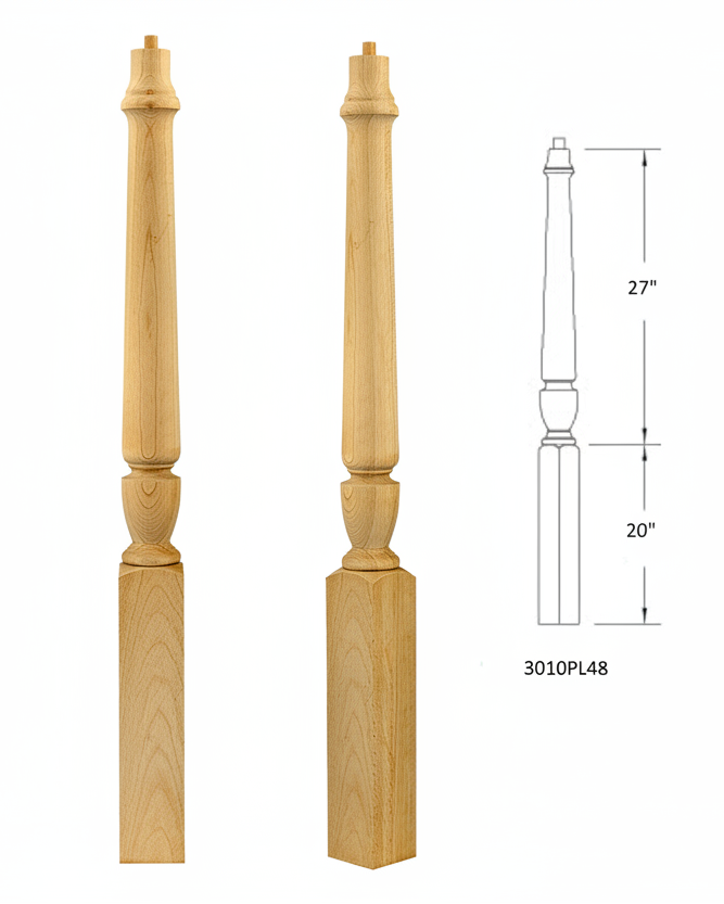 3010PL48 PLAIN PIN TOP SQUARE BASE NEWEL