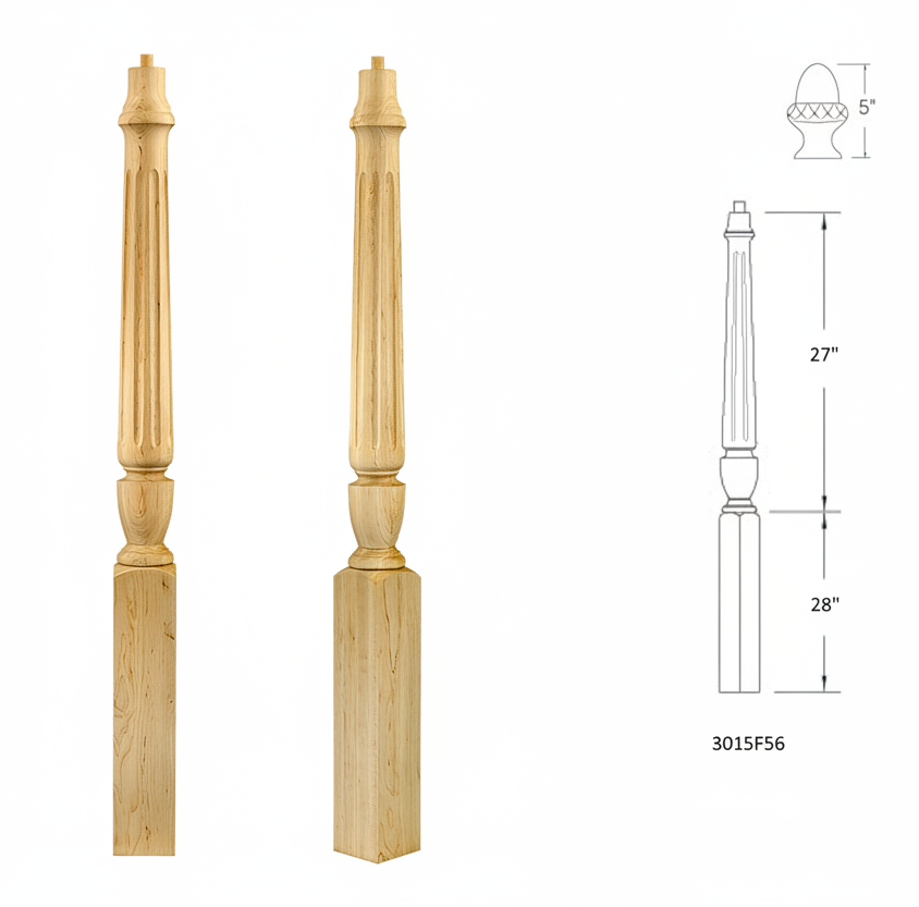 3015F56 FLUTED PIN TOP SQUARE BASE NEWEL