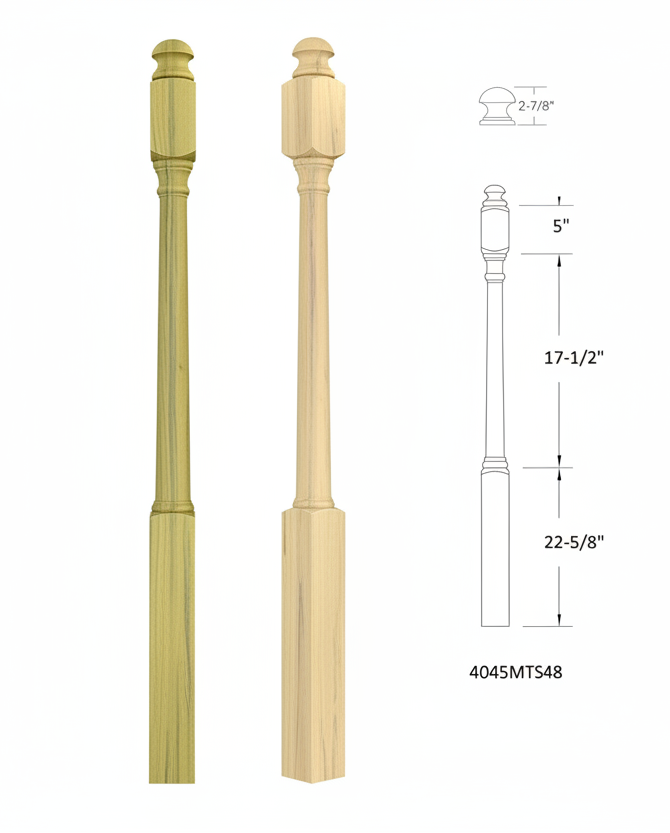 4045MTS48 MUSHROOM Top Square Base Newel SHORT TURNING