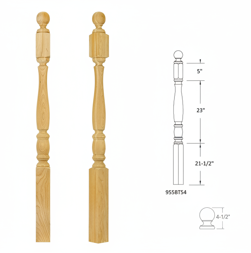 955BT54 BALL TOP SQUARE BASE NEWEL