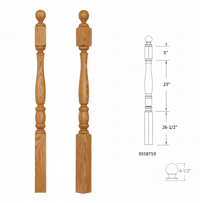 955BT59 BALL TOP SQUARE BASE NEWEL