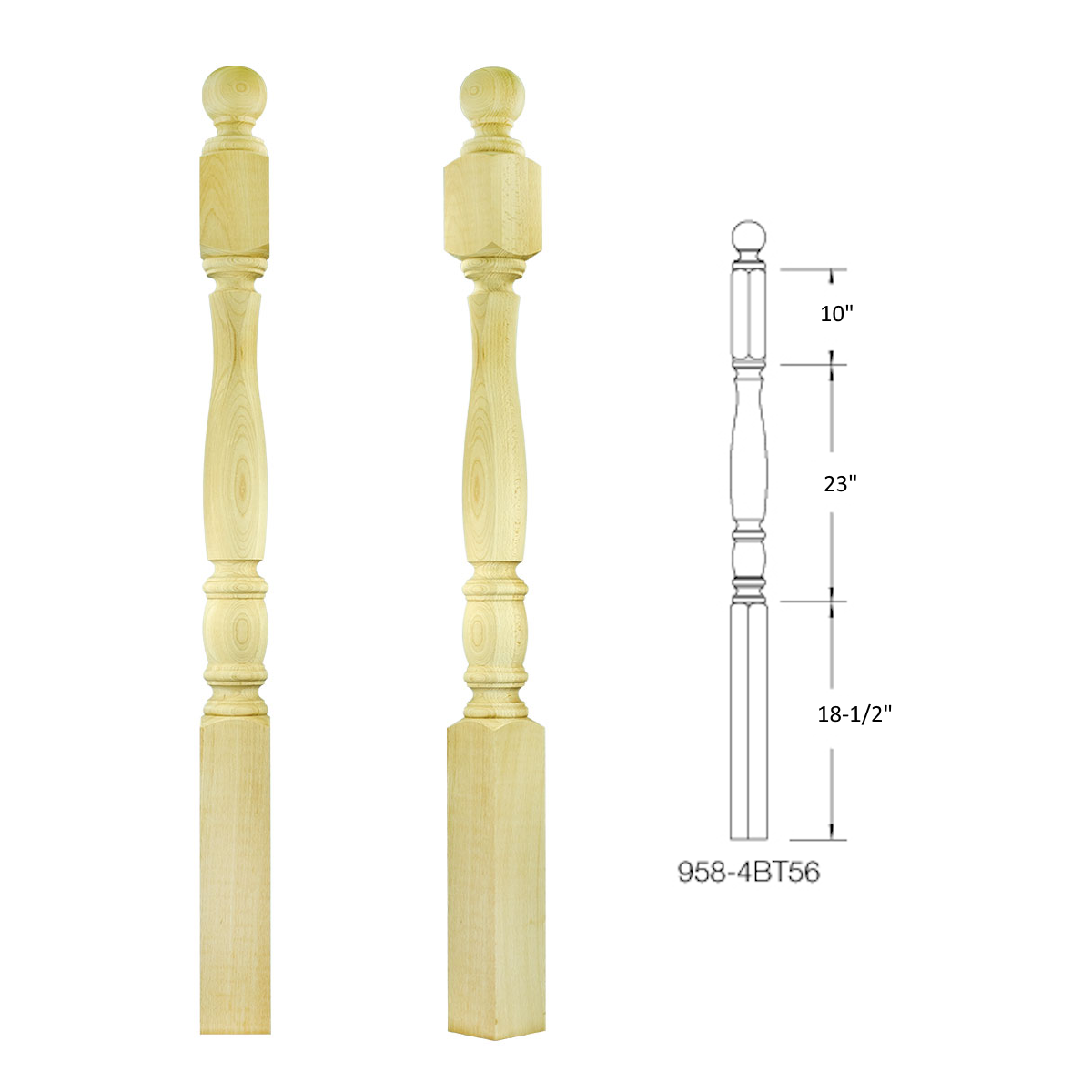 958-4BT56 BALL TOP SQUARE BASE NEWEL