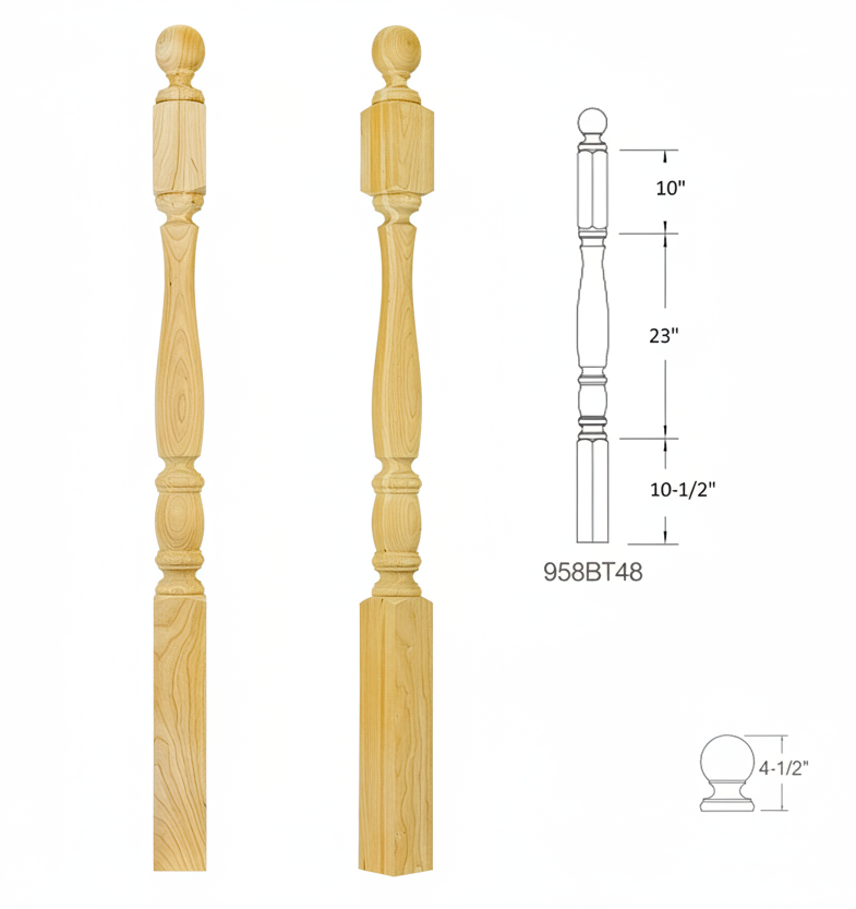 958BT48 BALL TOP SQUARE BASE NEWEL