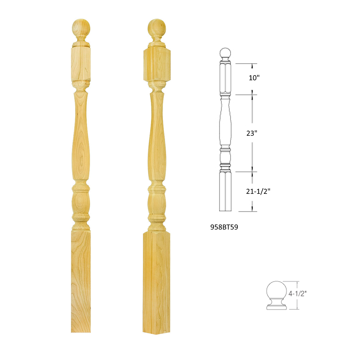 958BT59 BALL TOP SQUARE BASE NEWEL