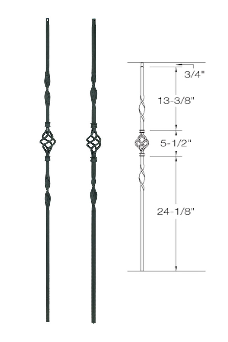 T08 Iron Baluster ⋅ Ribbons/Single Basket ⋅ 1/2" Square