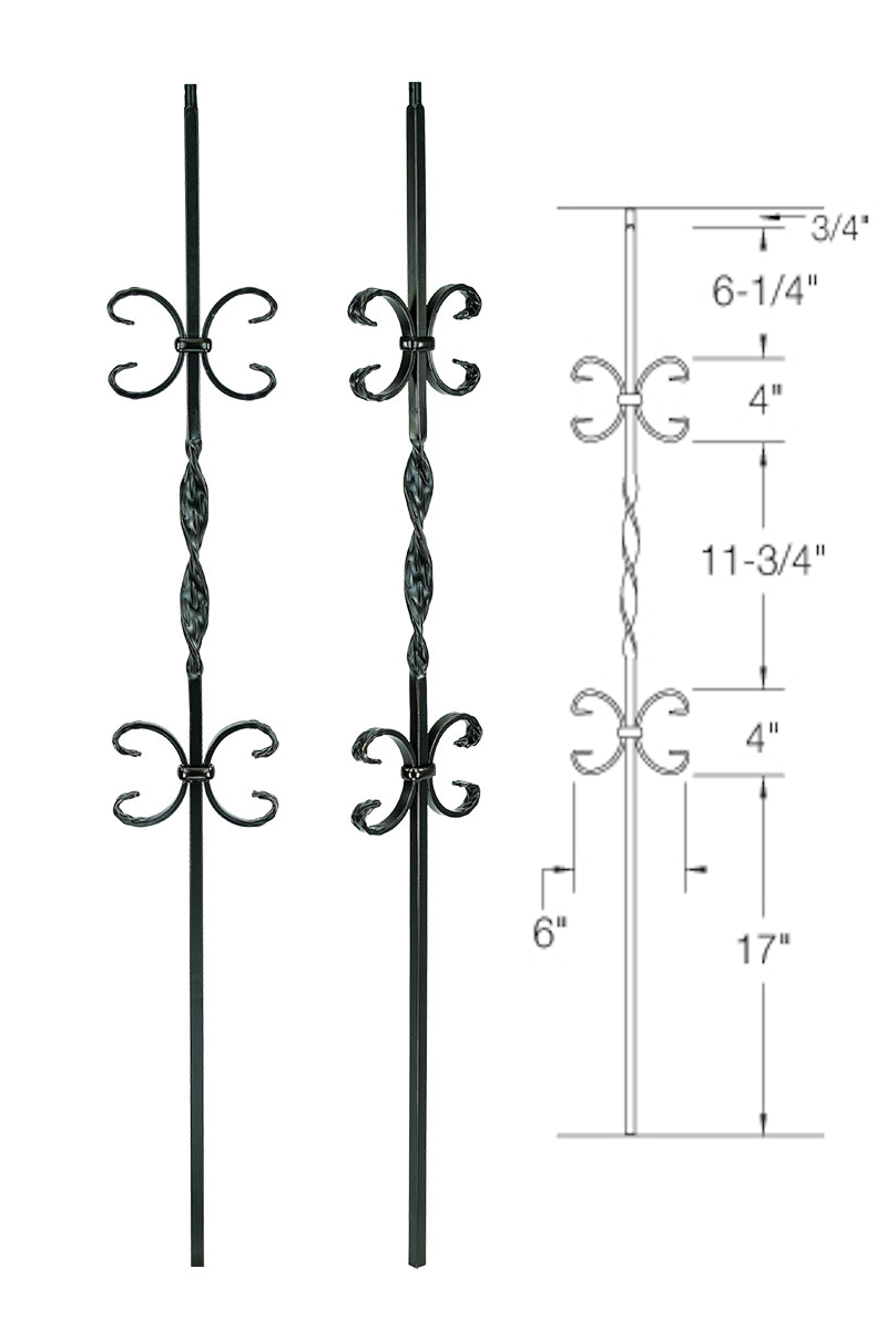 T11 Iron Baluster ⋅ Ribbon/Double Butterfly ⋅ 1/2" Square
