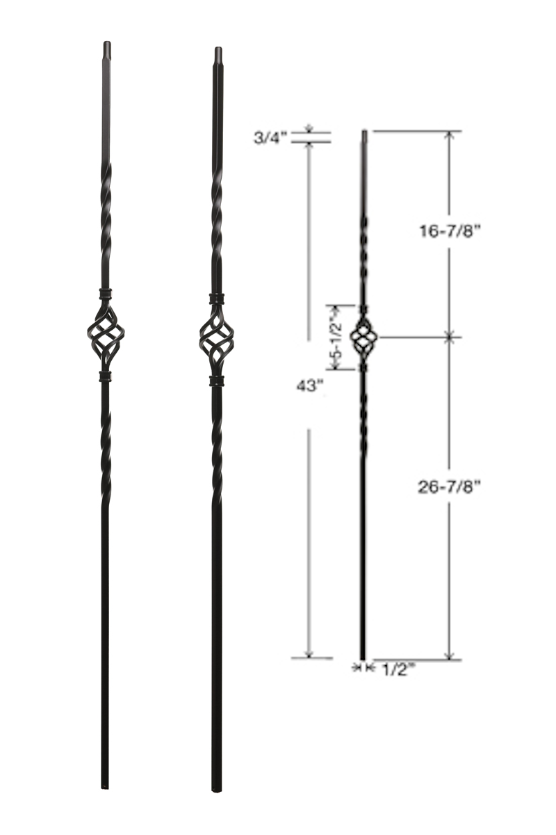 T14 Iron Baluster ⋅ Single Basket 360 Degree Twist ⋅ 1/2" Square