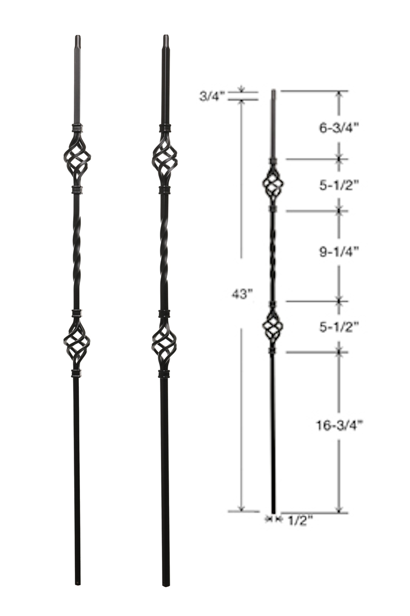 T15 Iron Baluster ⋅ Double Basket 360 Degree Twist ⋅ 1/2" Square