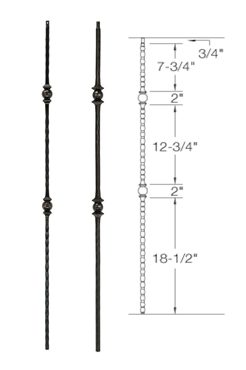 T32 Iron Baluster ⋅ Hammered Edge: Double Ball ⋅ 1/2" Square
