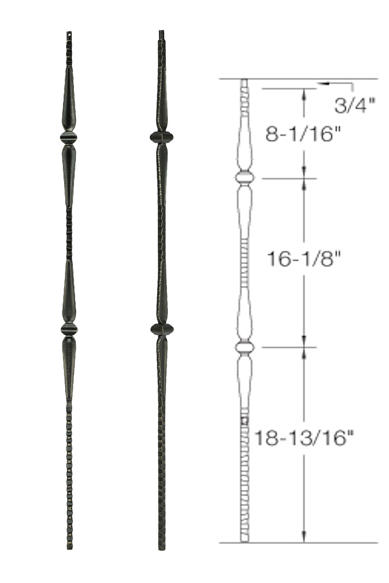 T42 Iron Baluster ⋅ Hammered Face: Double Knuckle with Spoons ⋅ 1/2" Square