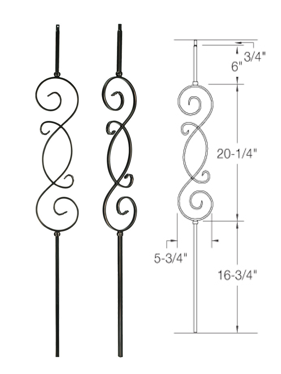 T57 Iron Baluster ⋅ "S" Scroll ⋅ 1/2" Square