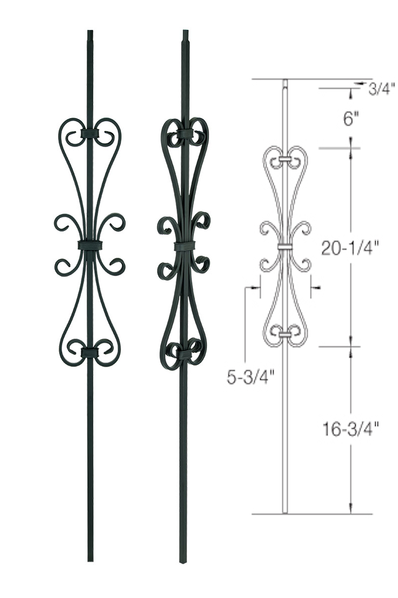 T58 Iron Baluster ⋅ Double Heart Scroll ⋅ 1/2" Square