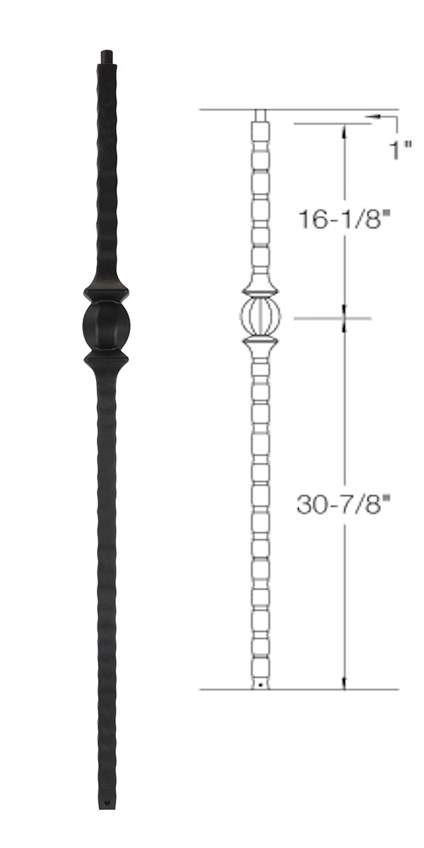 TN31 Iron Newel ⋅ Hammered Edge: Single Ball ⋅ 1-3/16" Square