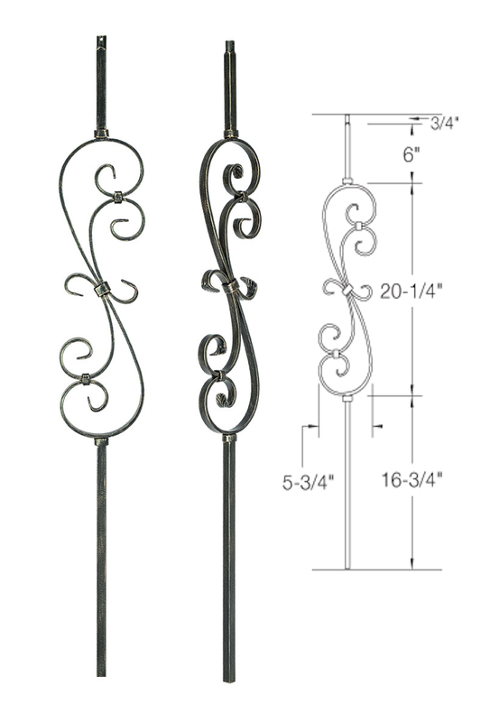 2G56 Iron Baluster ⋅ "S" Scroll ⋅ 5/8" Square