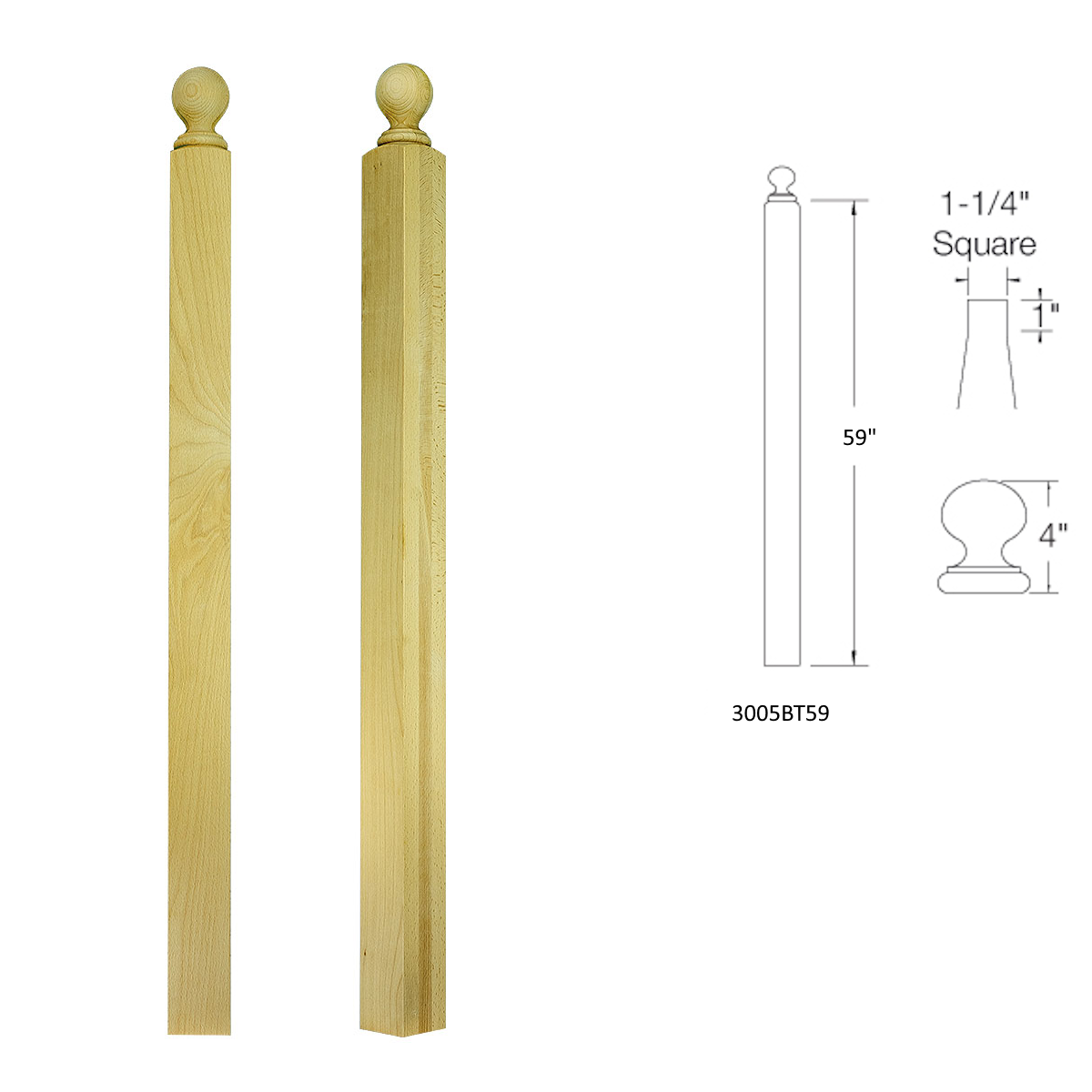 3005BT59 BALL TOP Square Base Newel
