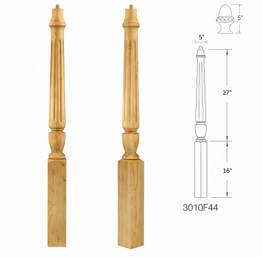 3010F44 FLUTED PIN TOP SQUARE BASE NEWEL
