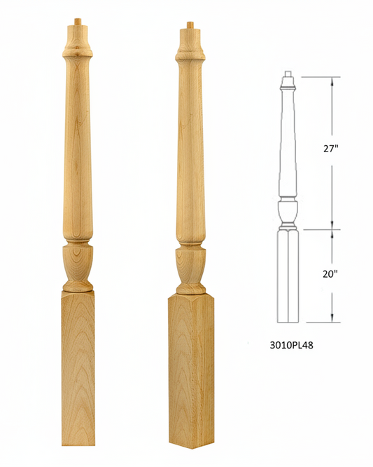 3010PL48 PLAIN PIN TOP SQUARE BASE NEWEL