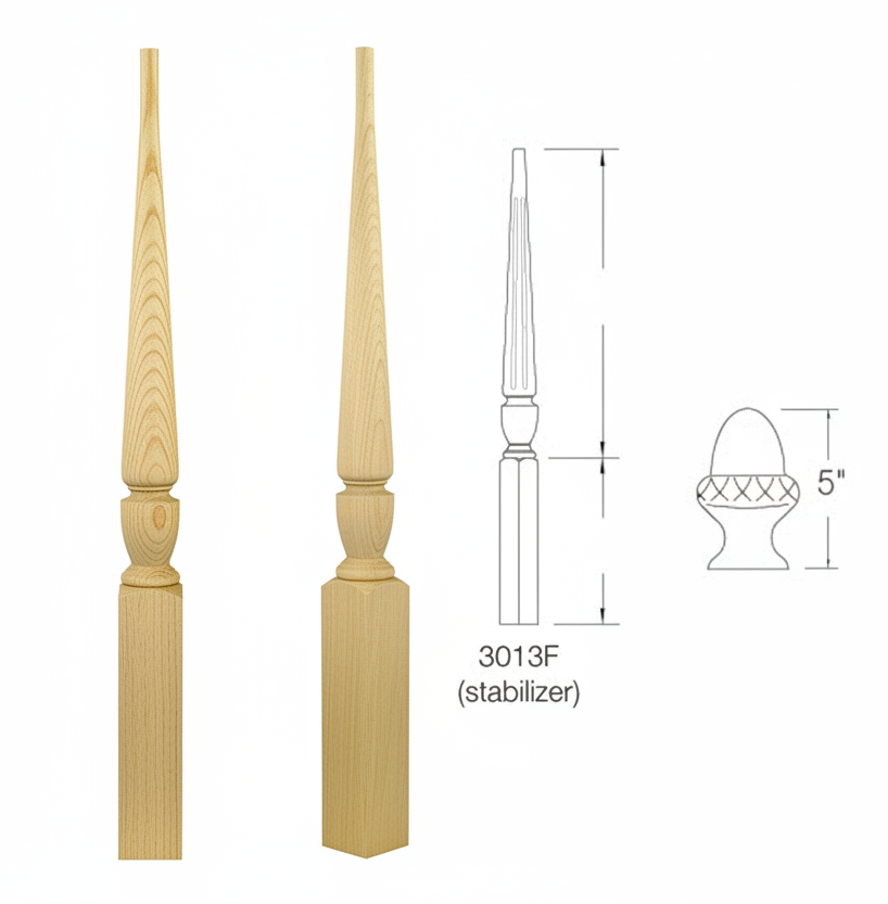 3013 FLUTED DOWEL TOP SQUARE BASE STABILIZER NEWEL