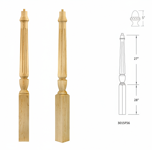 3015F56 FLUTED PIN TOP SQUARE BASE NEWEL