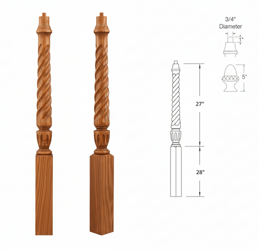 3015T56 TWIST PIN TOP SQUARE BASE NEWEL
