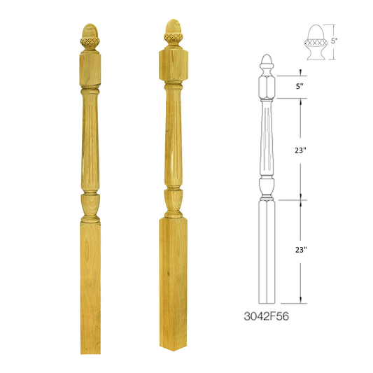 3043F56 FLUTED SQUARE BASE NEWEL ACORN TOP