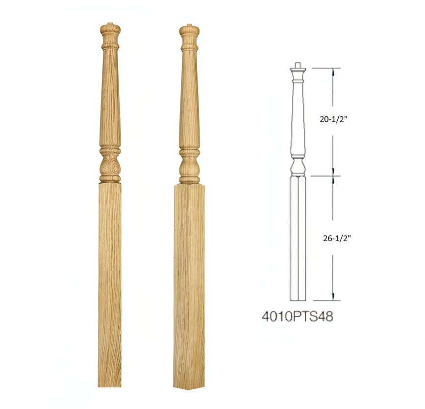 4010PTS48 Pin Top Square Base Newel SHORT TURNING