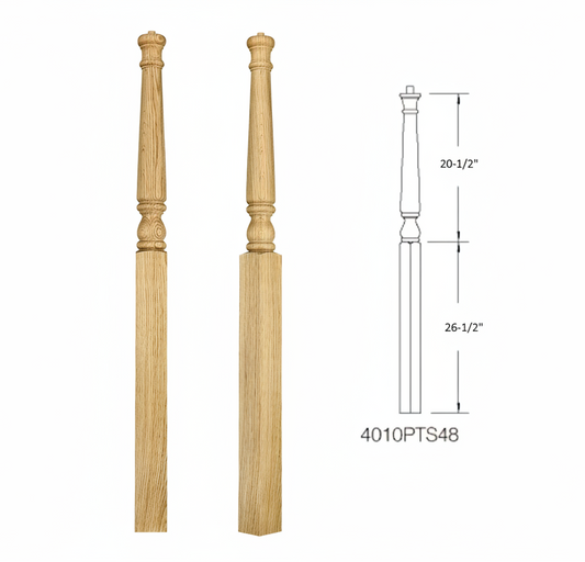 4010PTS48 Pin Top Square Base Newel SHORT TURNING