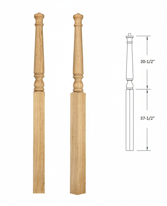 4015PTS59 Pin Top Square Base Newel SHORT TURNING