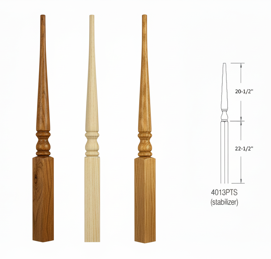 4013PT Pin Top Square Base Newel SHORT TURNING