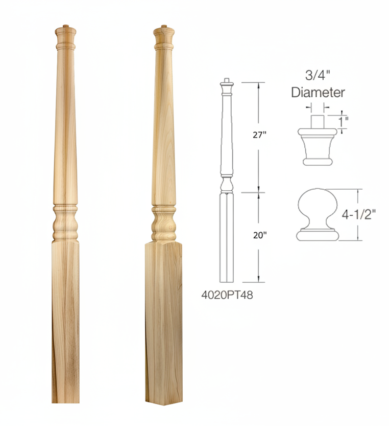 4020PT48 PIN TOP SQUARE BASE NEWEL