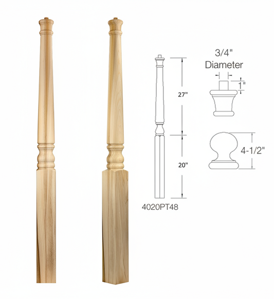 4020PT48 PIN TOP SQUARE BASE NEWEL