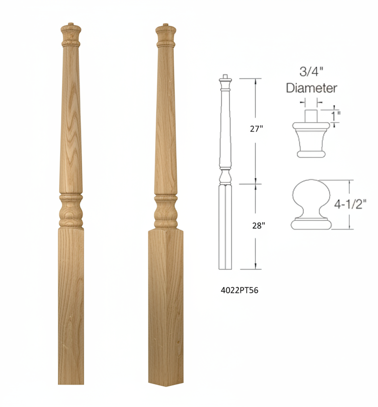 4022PT56 PIN TOP SQUARE BASE NEWEL