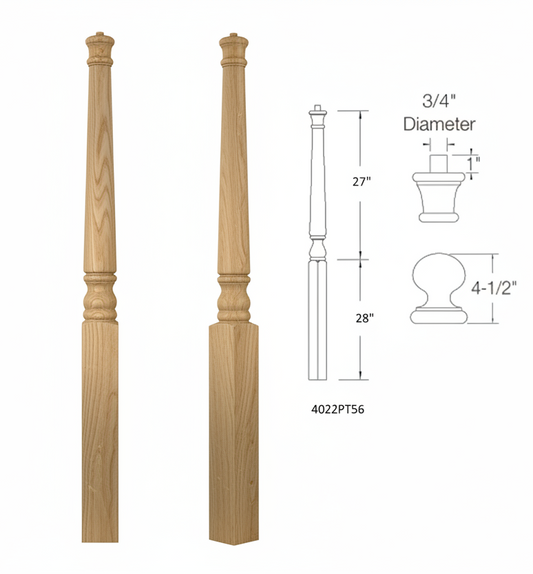 4022PT56 PIN TOP SQUARE BASE NEWEL