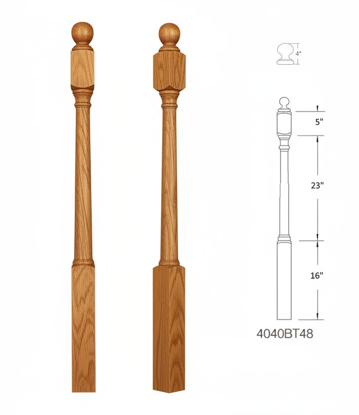 4040BT48 Ball Top Square Base Newel