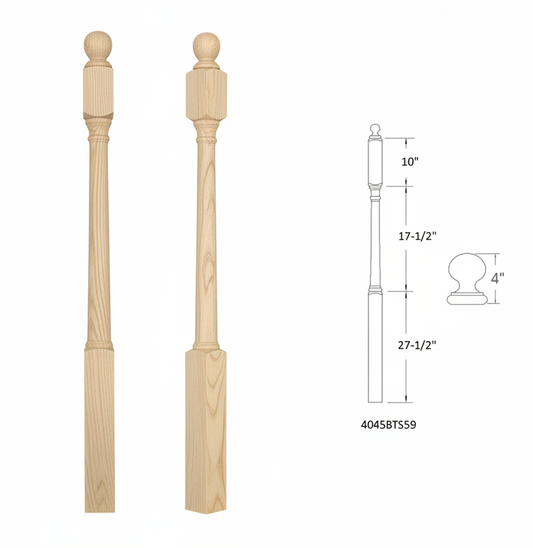 4045BTS59 Ball Top Square Base Newel SHORT TURNING
