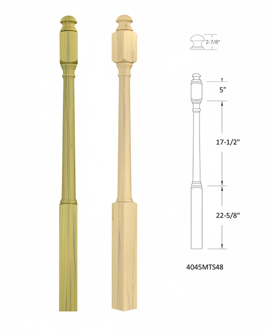 4045MTS48 MUSHROOM Top Square Base Newel SHORT TURNING