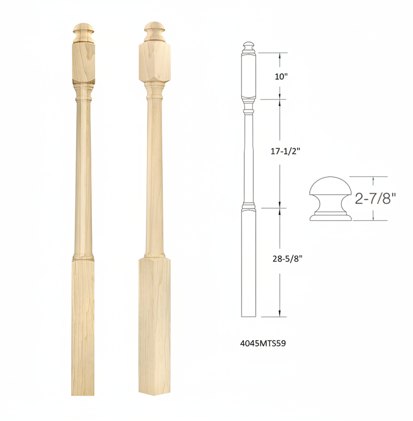 4045MTS59 MUSHROOM Top Square Base Newel SHORT TURNING