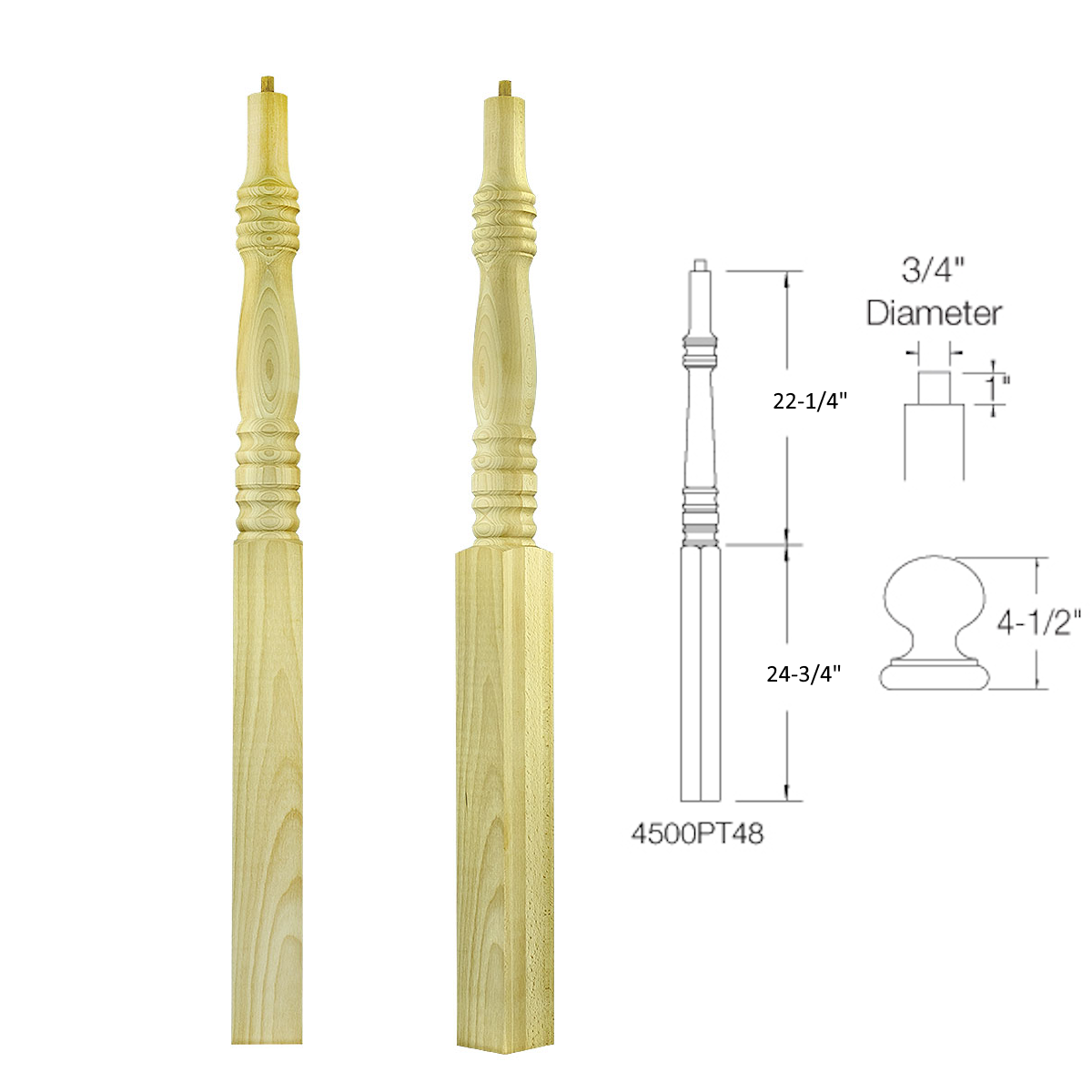 4500PT48 PIN TOP SQUARE BASE NEWEL