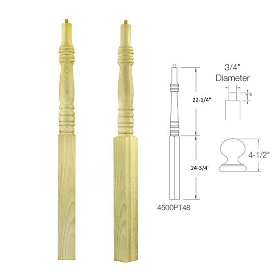 4500PT48 PIN TOP SQUARE BASE NEWEL