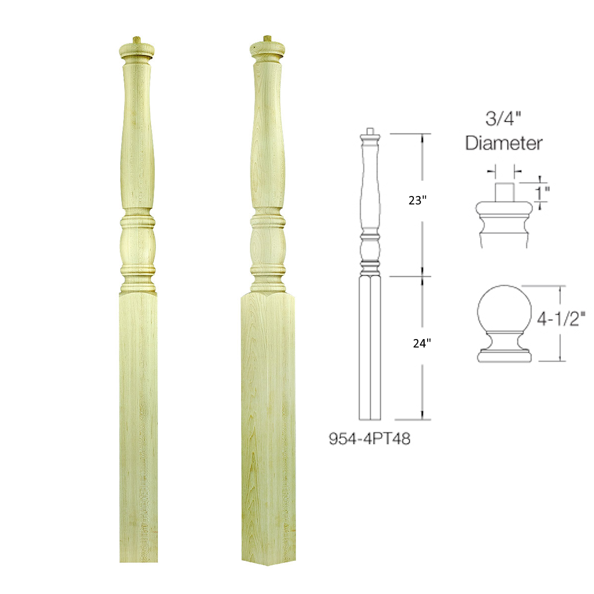 954-4PT48 PIN TOP SQUARE BASE NEWEL