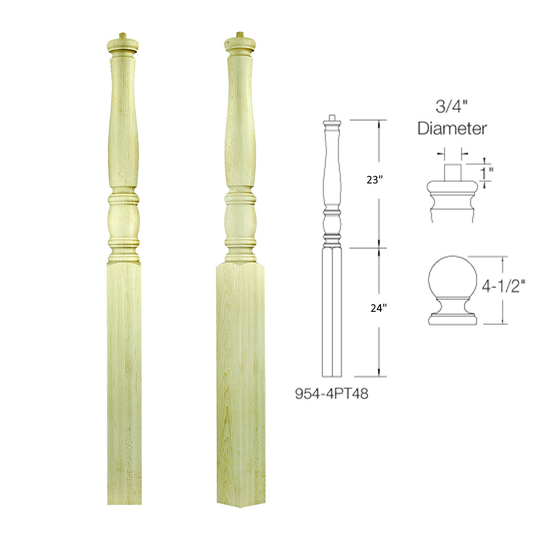 954-4PT48 PIN TOP SQUARE BASE NEWEL