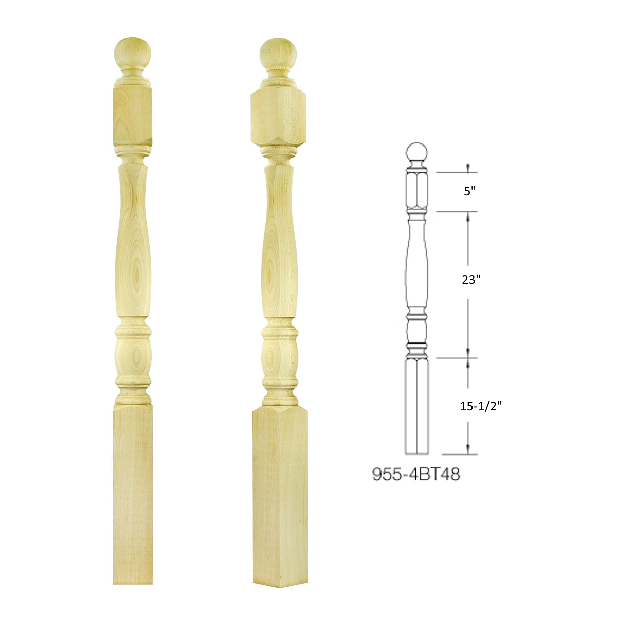955-4PT48 BALL TOP SQUARE BASE NEWEL