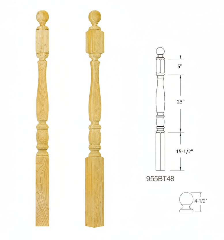 955BT48 BALL TOP SQUARE BASE NEWEL