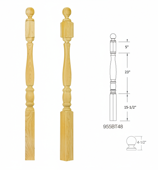 955BT48 BALL TOP SQUARE BASE NEWEL