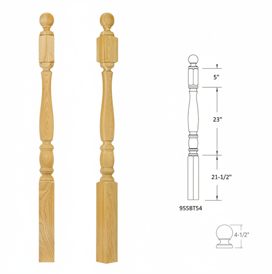 955BT54 BALL TOP SQUARE BASE NEWEL