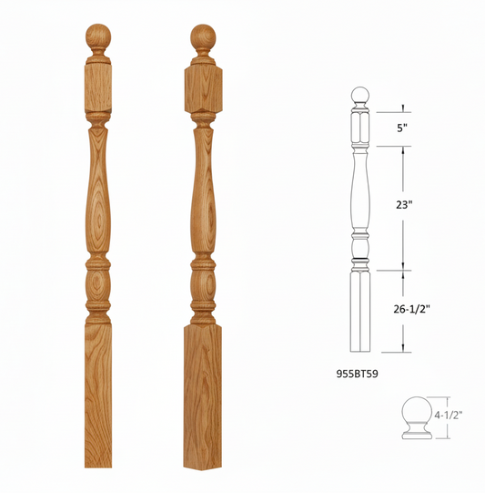 955BT59 BALL TOP SQUARE BASE NEWEL