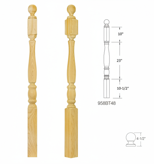 958BT48 BALL TOP SQUARE BASE NEWEL