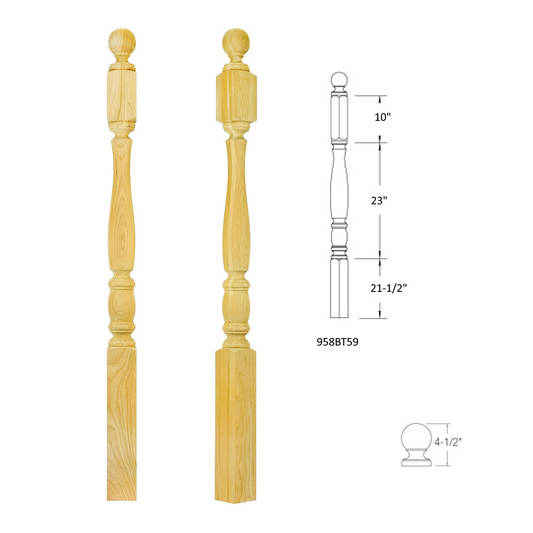 958BT59 BALL TOP SQUARE BASE NEWEL