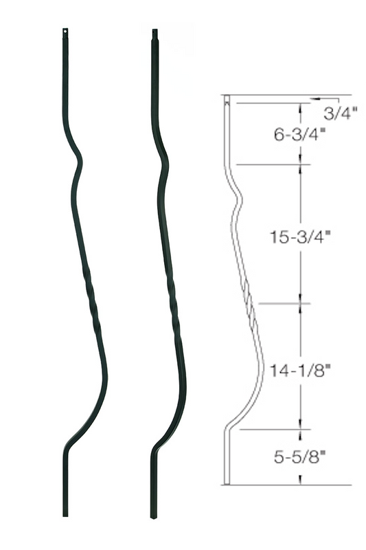 BB02 Iron Baluster ⋅ Belly: 43" Single Twist ⋅ 1/2" Square